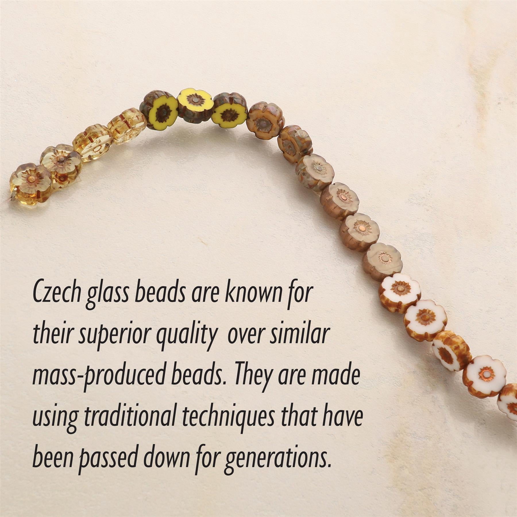 The Beadsmith Czech Glass Strands – Pressed & Table Cut Beads – 6 x 7-Inch Strands, 22 Beads Per Strand – Hibiscus Fall Mix – for Jewelry Making, Decorations & DIY Crafts