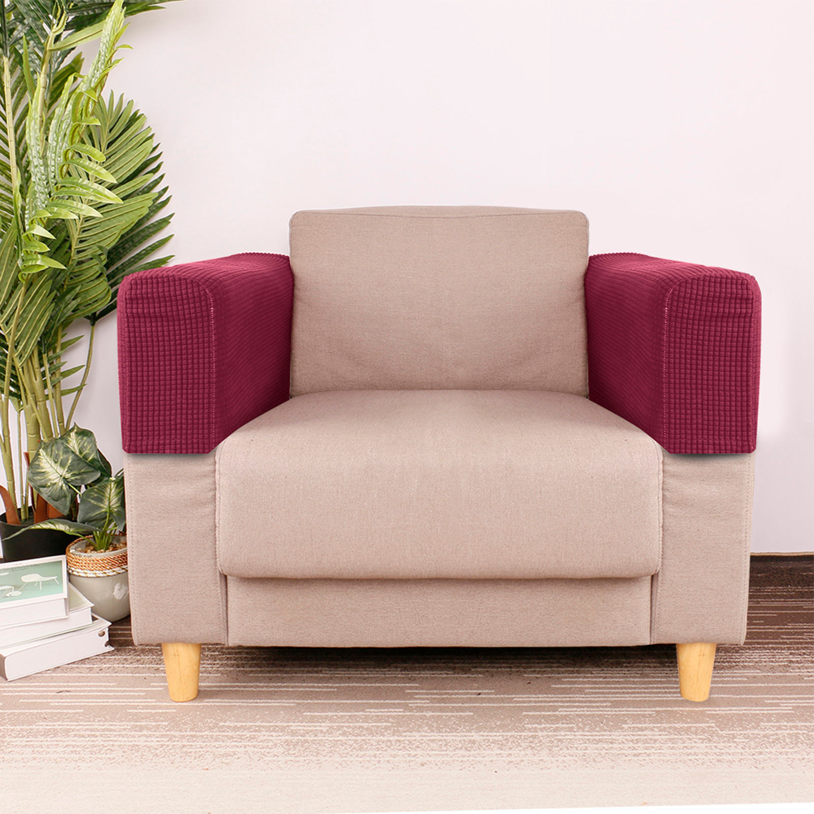 Stretch Armrest Covers, Anti-Slip Couch Arm Cover Washable Armchair Slipcover for Recliner Sofa Sofa Arm Protector Furniture Protector for Pets-Wine red-4 pcs
