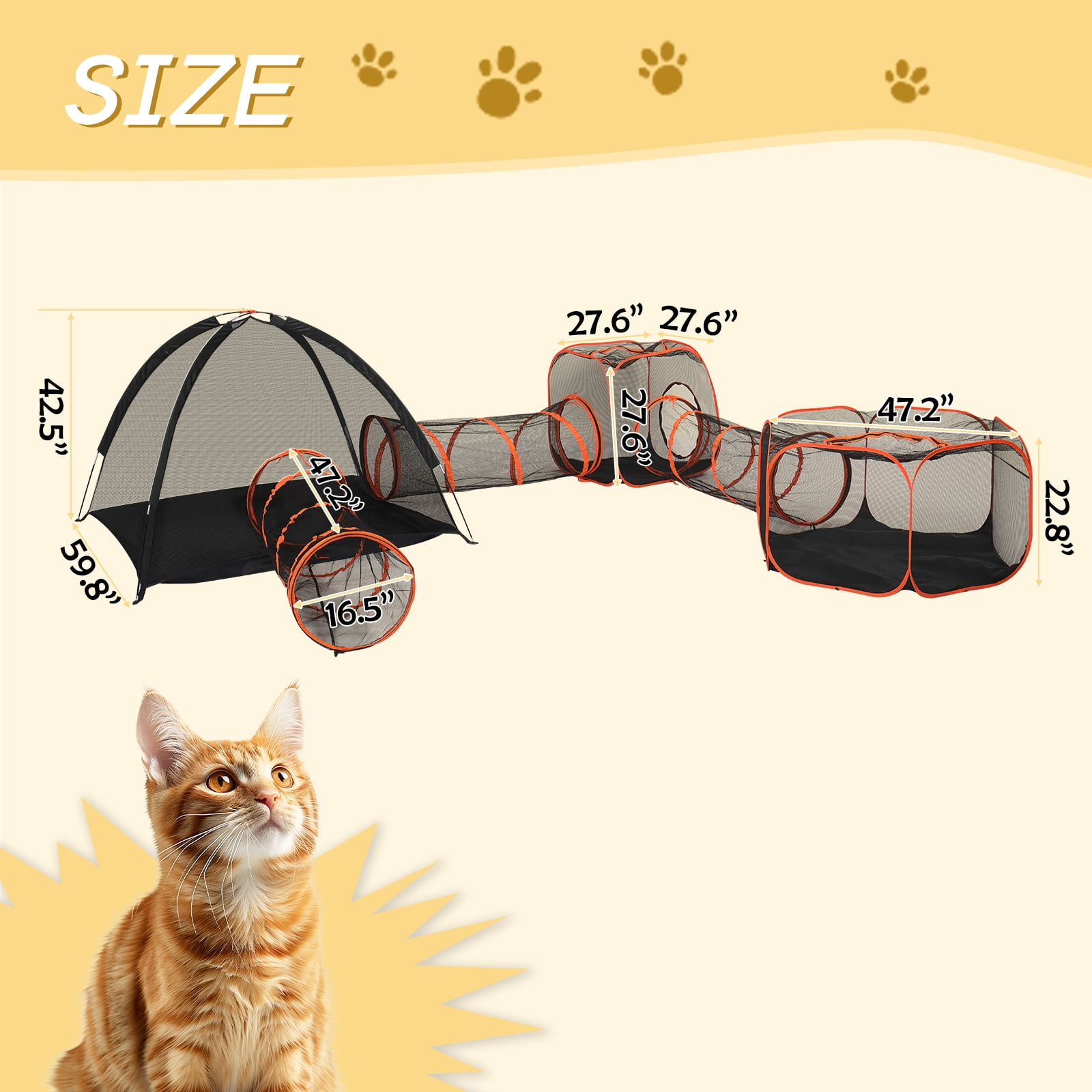 UBesGoo Outdoor 6-in-1 Cat Tunnel & Play Tent - Fun Enclosures Linked with  Zipper Doors, Breathable Mesh Stays Cool