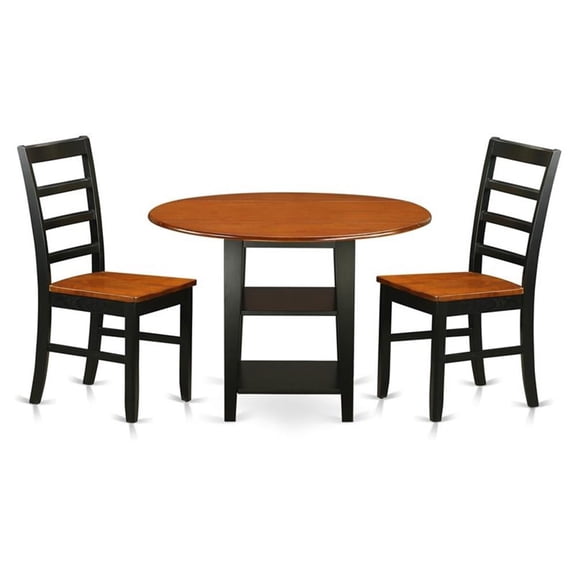 East West Furniture Sudbury 3-piece Dining Chairs and Round Table in Black
