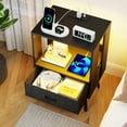 thumbnail image 6 of Holaki Set of 2 Nightstand with Charging Station, End Table Side Table with LED Light & Collapsible Fabric Drawer, Bedside Table for Bedroom, Living Room, Black, 6 of 10