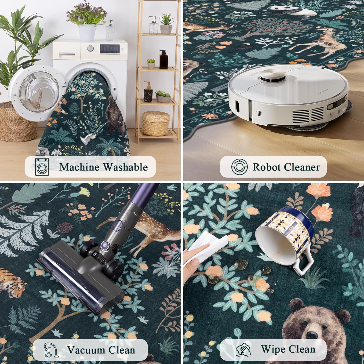MJIAexp Jungle Animal Print 5x7 Area Rugs for Living Room, Green Soft Washable Rugs for Bedroom Ultra-Thin Non-Slip Modern Rug, Stain Resistant Rug Carpet for Dining Room