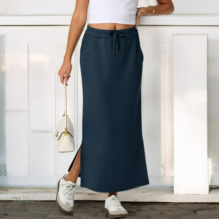 Maxi Skirts for Women High Waisted Drawstring Long Skirts Fall