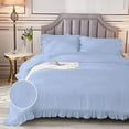 thumbnail image 3 of DNG Creations 5 Piece Vintage Ruffle Pattern Comforter Set Premium Ultra Soft 550 GSM All Season ( Full/Queen Size ) 100% Egyptian Cotton Solid Light Blue Colour, 3 of 8