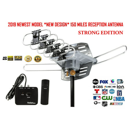 150 Mile Long Range Outdoor TV Antenna 2019 Newest Model Up to 150 Miles Long Range with Motorized 360 Degree Rotation, UHF/VHF/FM Radio with Infrared Remote Control Advanced (Best Long Range Outdoor Antenna)