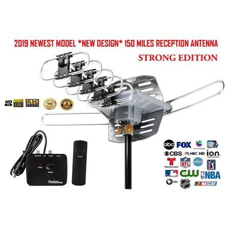 150 Mile Long Range Outdoor TV Antenna 2019 Newest Model Up to 150 Miles Long Range with Motorized 360 Degree Rotation, UHF/VHF/FM Radio with Infrared Remote Control Advanced (Best Long Range Outdoor Tv Antenna)