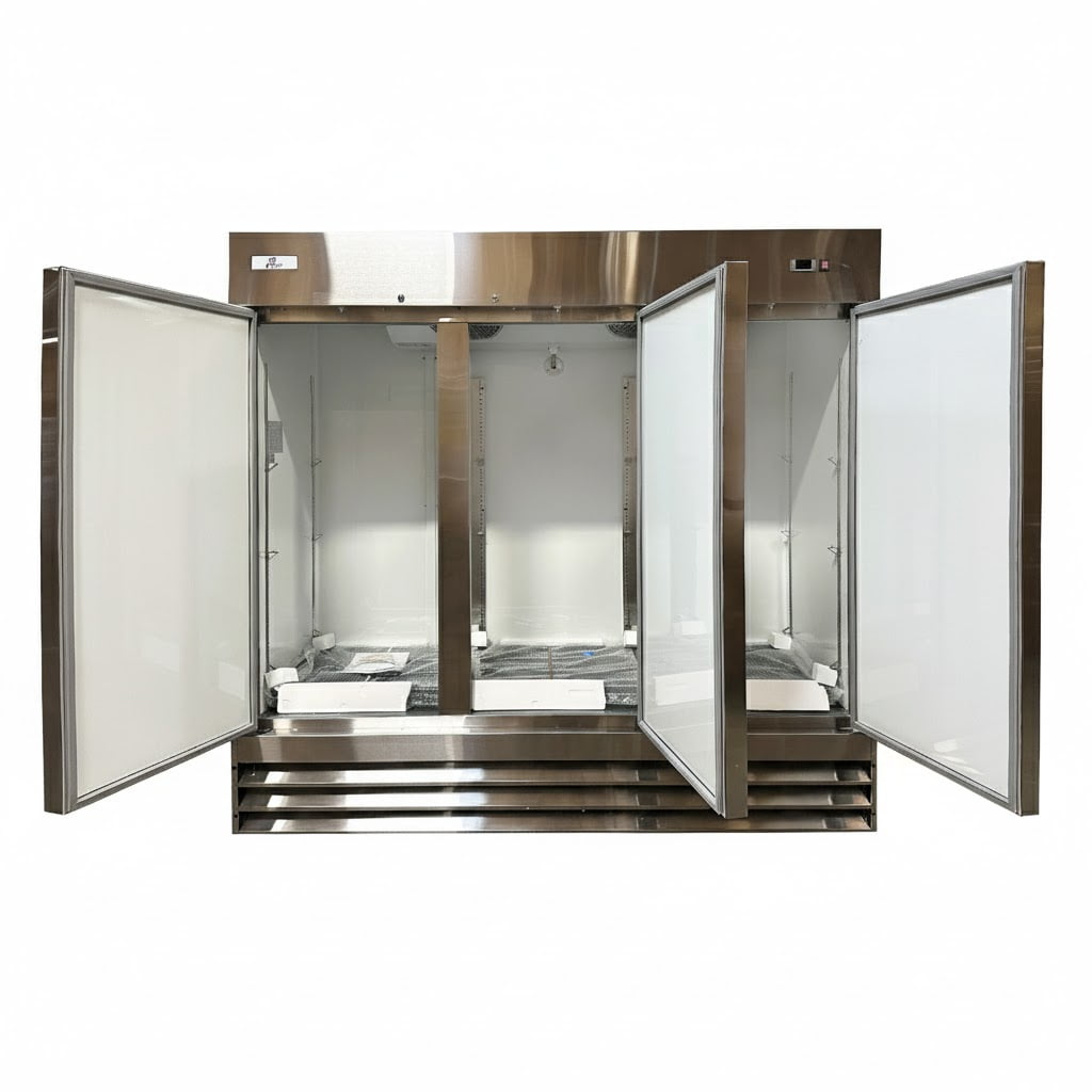 80" 3-Door Commercial Reach-In Refrigerator, 72 Cu.Ft Stainless Steel Cooler | Bottom Mount Compressor | R290 Refrigerant | Digital Temperature Control | NSF Certified