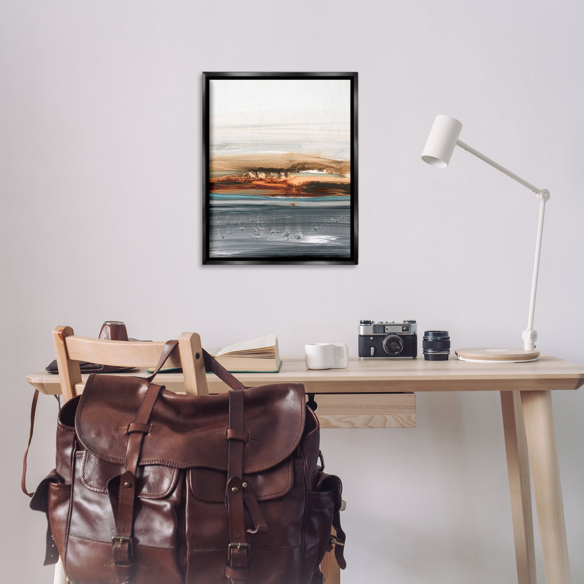 Stupell Industries Abstract Paint Streaked Sea Abstract Painting Black Floater Framed Canvas Art Print Wall Art, 25 x 31