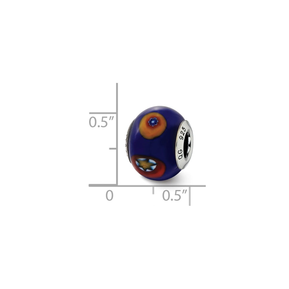 Fancy Bead White Sterling Silver Glass 12.73 mm 10.91 Reflections Italian Blue Withdecorative Accents Bead