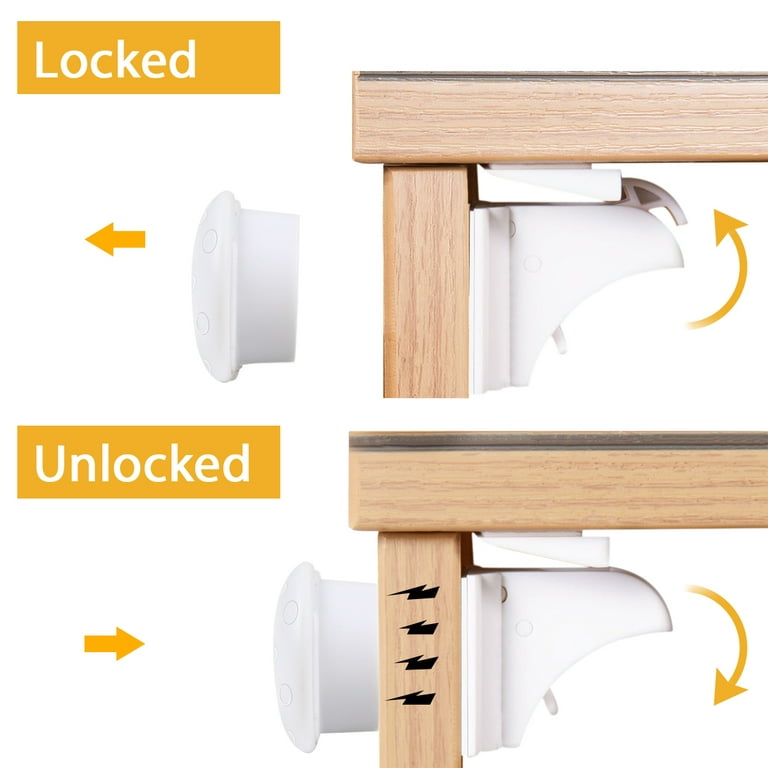 Magnetic Cabinet Locks Toodler Baby Proofing Safe Kitchen Cabinets Hook -  No Draw No Drilling No Pinched Finger[12-Lock 2-Key] 