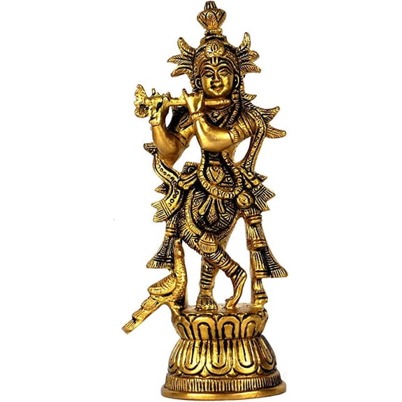 Lord Krishna Brass Idol Statue Sculpture for Pooja, Home Decor, Temple (Krishna-05)