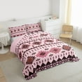 thumbnail image 3 of Homewish Retro Rustic Aztec Queen Comforter Set,Vintage Boho Bohemain Bedding Sets,Pink Brown Bedding Comforter Set For Girls Kids,Super Cozy Room Decor Reversible,3-Piece, 3 of 8