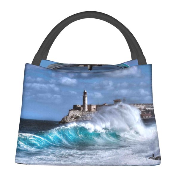 Fotbe Lighthouse in Havana Bolsa Térmica Portátil con Estampado, Bolsa de Entrega de Alimentos Aislada, Bolsa Reutilizable de Gran Capacidad para Comidas y Supermercado
