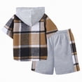 thumbnail image 4 of Godom Boys Clothes 5T Summer Two-Piece Outfit Short Sleeve Plaid Hooded Top & Shorts Sets,Khaki, 4 of 6