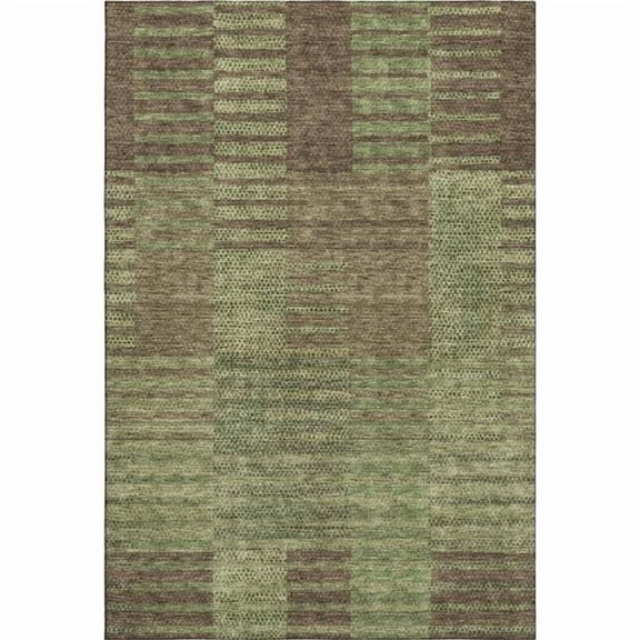 HomeRoots 675670 8 x 10 ft. Coffee & Green Striped Washable Machine Made Rectangle Area Rug with UV Protection