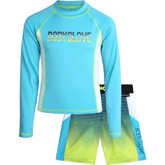 Body Glove Boys’ Long Sleeve Rash Guard Set – UPF 50 Swim Shirt and Bathing Suit Trunks – Swimwear Set for Boys (5-12)