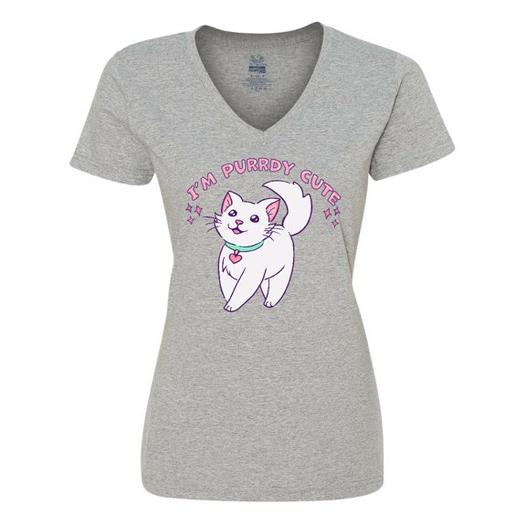 Inktastic I'm Purrdy Cute White Kitty Cat Women's V-Neck T-Shirt