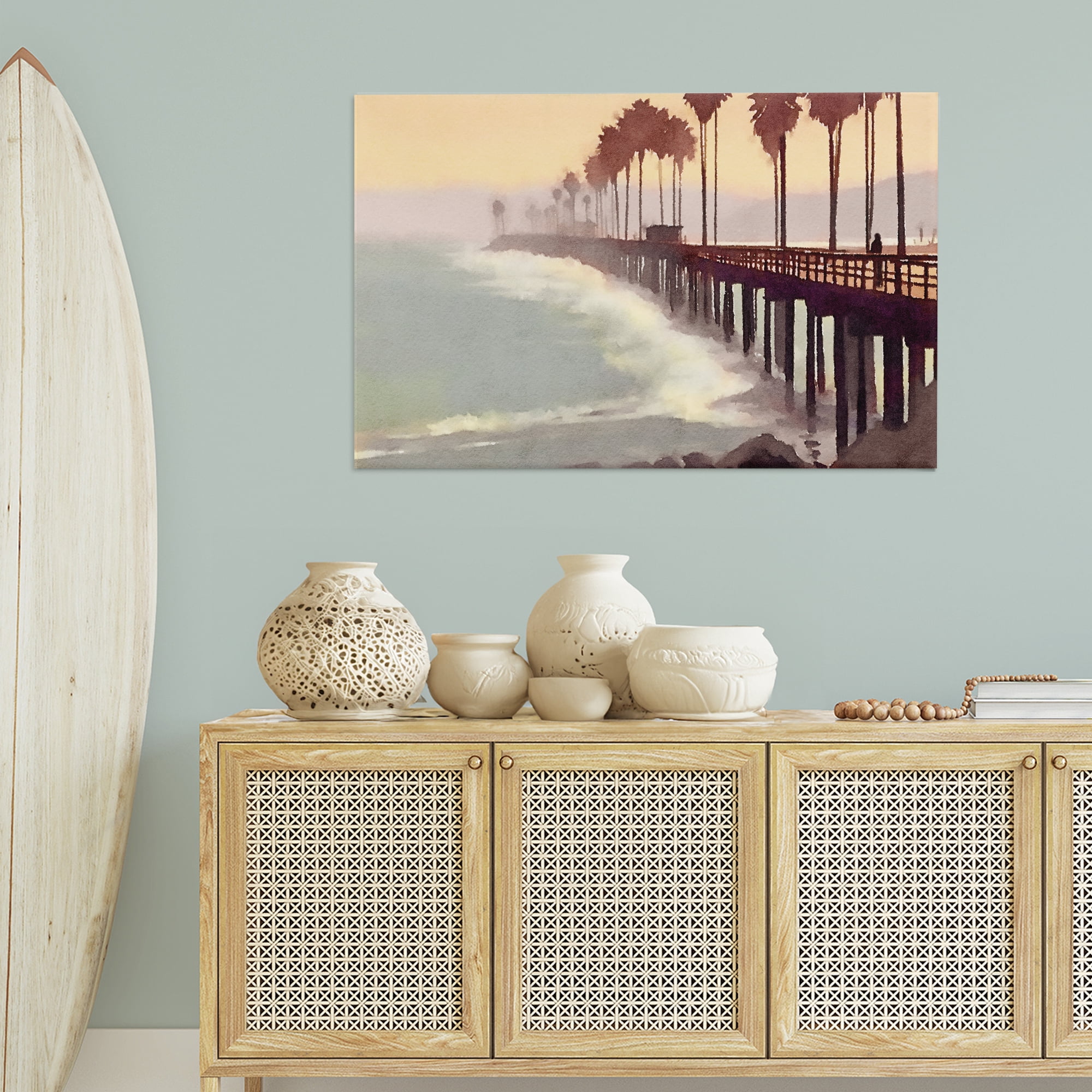 Stupell Industries Sunrise At The Pier Nautical & Beach Painting Wrapped Canvas Art Print Wall Art, 45 x 30
