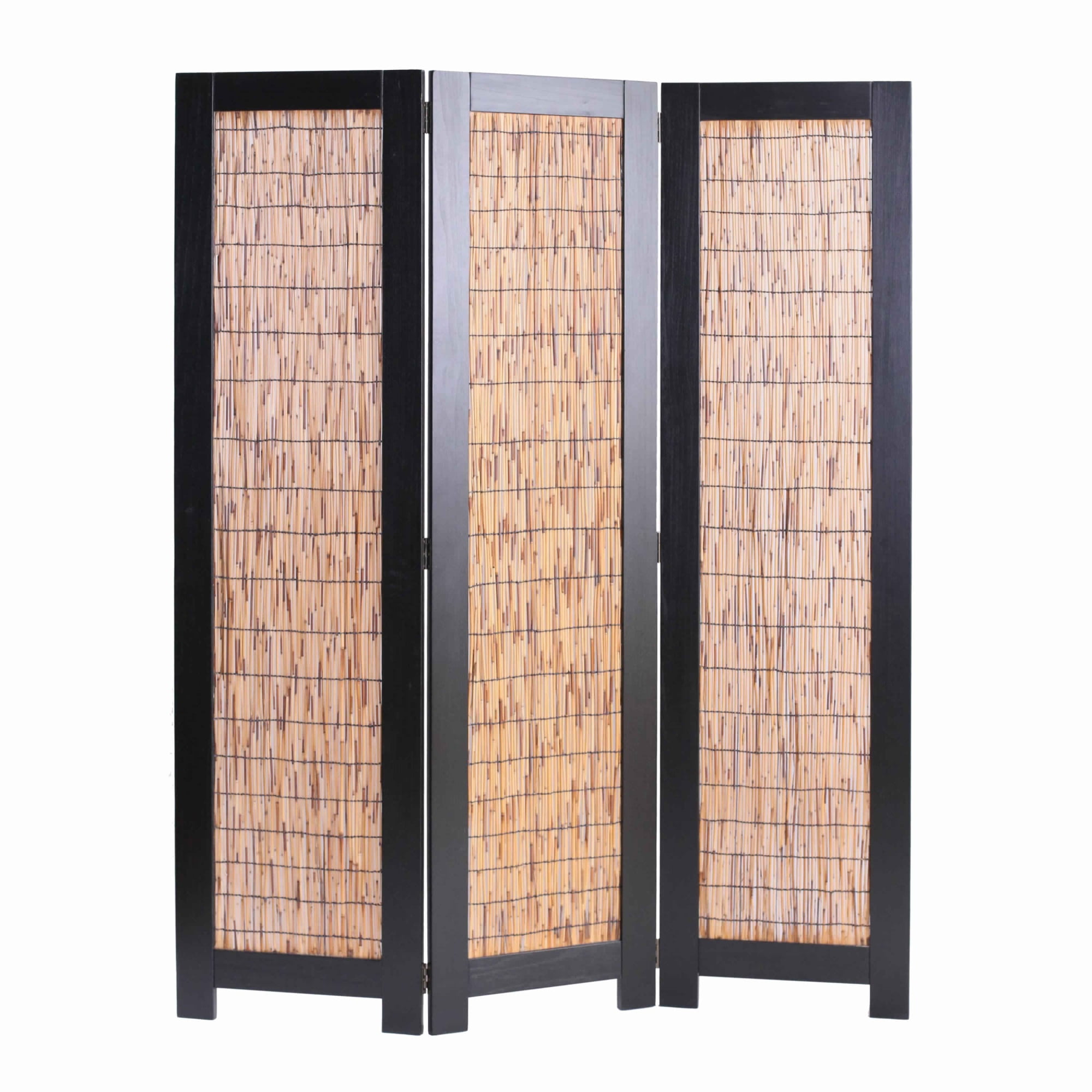 Wooden 3 Panel Room Divider with Wicker Panelling, Brown and Black ...