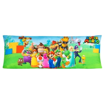 Super Mario Kids Body Pillow Cover with Zipper Closure, Gaming Bedding, Blue and Green