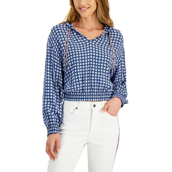 Tommy Hilfiger Womens Printed Hoodie French Blue Multi XS