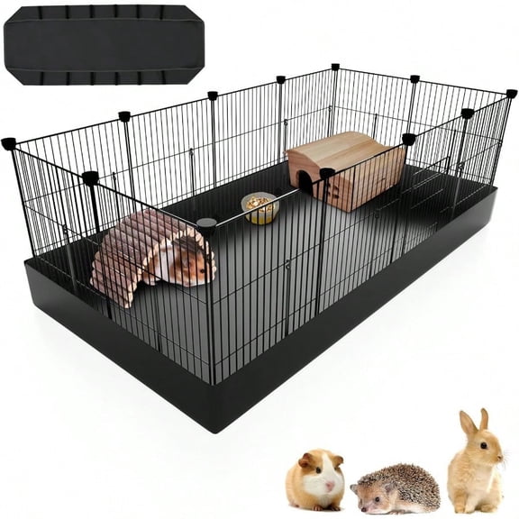 12 Panels Small Animal Playpen with Waterproof Mat - Durable Metal Wire Yard Fence for Guinea Pigs Kittens Puppies Hamsters and Hedgehogs - Indoor Outdoor Pet Cage