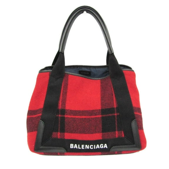 Pre-Owned Balenciaga Navy Cabas S 339933 Women's Wool Felt,Leather Handbag Black,Red... (Good)
