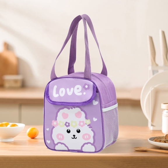 ch-ildren'S insulated Lunch Bag, Cute Cartoon Handbag for Schol, Thickened Thermal Lunch Box for ki-ds, Portable for Outdoor Travel (Purple)