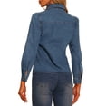 thumbnail image 3 of Unique Bargains Women's Button Down Puff Long Sleeves Denim Jean Blouse, 3 of 6