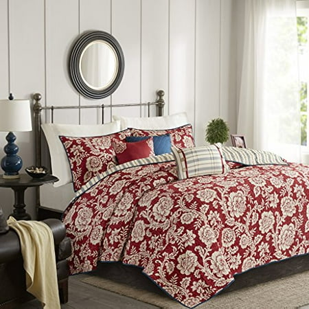 Lucy 6 Piece Cotton Twill Reversible Coverlet Set Red King Cal