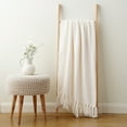thumbnail image 4 of Battilo Cream Throw Blanket for Couch,Neutral Knit Blanket with Fringe,White Textured Throw,50"x60", 4 of 9