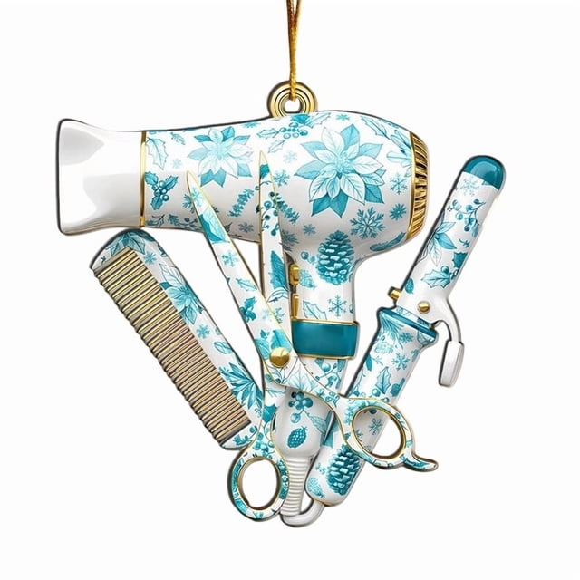 Hairstylist Christmas Decorations Hair Dryer Scissors 2D Hanging