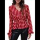 thumbnail image 3 of Top de Larga para Mujer, Jersey Fino, Cuello en V, Abullonada, Babydoll, Ligero, de Poliéster Cuadrícula Roja L, 3 of 10