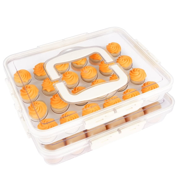 Deviled Egg Containers with Lid, 2 Pack Thick Clear Plastic Deviled Carrier with Handle Storage 48 Eggs, Stackable Egg Holder Portable Tray Platter for Fridge, Travel, Party-White