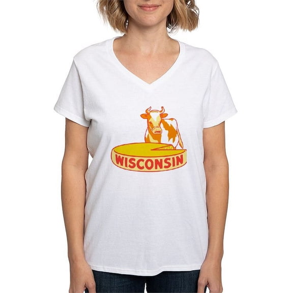 CafePress - Vintage Wisconsin Cheese T Shirt - Womens Cotton V-Neck T-shirt