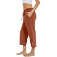 thumbnail image 5 of Capri Pants for Women Casual 2026 Summer Drawstring Elastic High Waist Linen Pant Straight Wide Leg Cropped Trouser Light Brown L, 5 of 7