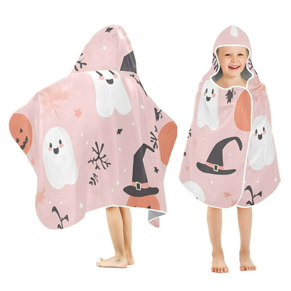 Yayeee Kids Hooded Towels Toddler Soft Absorbent Beach Bathing Wrap 50" x 23.5", Pink Halloween Ghosts