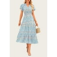 thumbnail image 3 of Summer Maxi Dress for Women Casual Wear To Work V Neck Puff Short Sleeve Smocked Ruffle Flowy Beach Boho Long Floral Dress, 3 of 6
