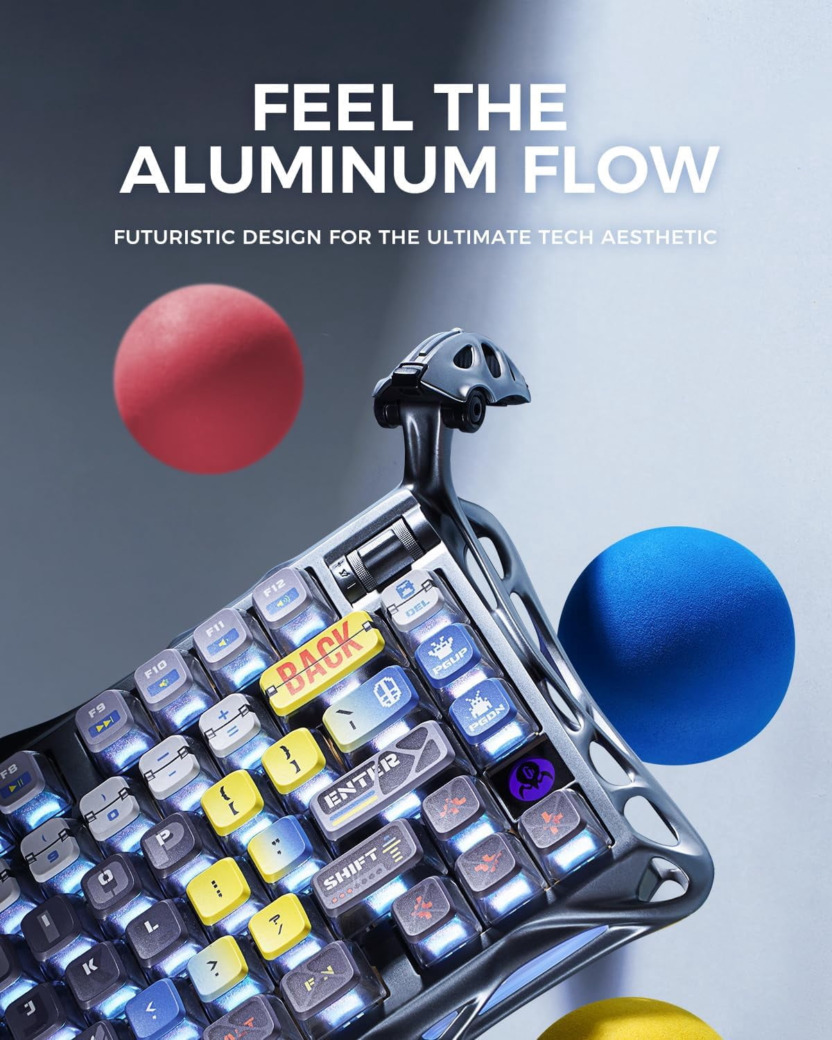 GravaStar Mercury K1 Pro 75% Wireless Mechanical Keyboard, Gasket Mount, 8000mAh Battery, Kailh Speedy Mint Linear Switches, Dual RGB - Interstellar Silver
