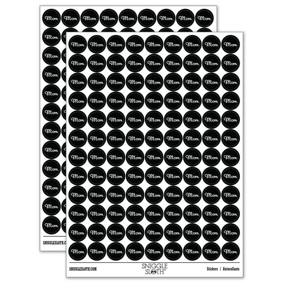 Mom with Heart 200  Round Stickers - Black - Gloss Finish - 0.50" Size