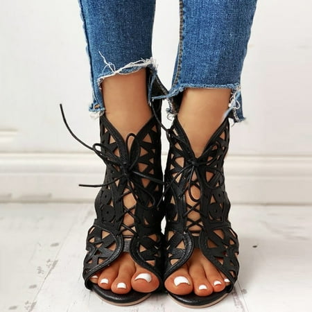 CAICJ98 Wedge Sandals for Women Shoes for Women Sandals with Rhinestone Elastic Ankle Strap Sandals Women Dressy Summer Casual Breathable T Strap Flats Black
