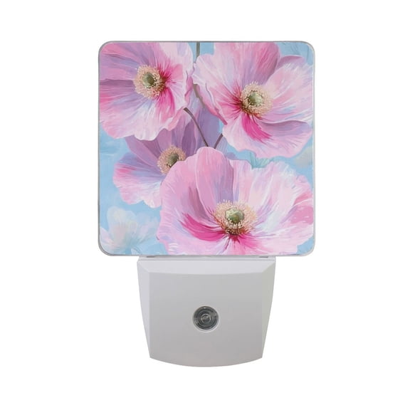 Watercolor Pink Flowers LED Night Light with Smart Sensor Plug Into Wall Dusk to Dawn 2 packs