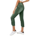 thumbnail image 5 of Women's Jeans High Waisted Stretchy Cropped Skinny Jeans Trendy Cross Raw Hem Summer Capri Pants with Pockets Army Green S(S), 5 of 6