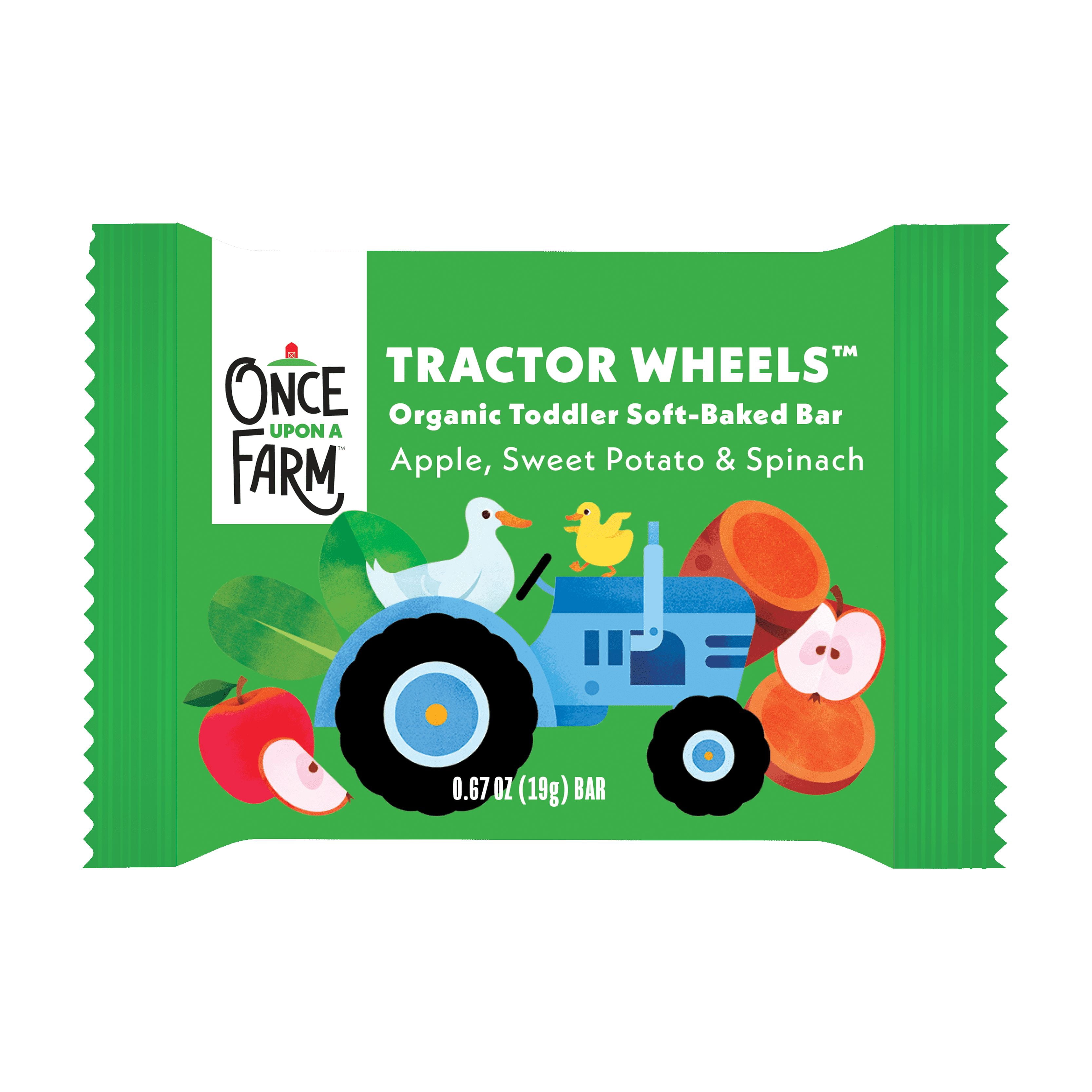 Once Upon a Farm Organic Tractor Wheels Toddler Bar, Apple, Sweet Potato & Spinach 5 Count