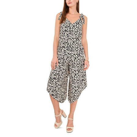 Vince Camuto Women's Black White Printed Tie Sleeveless Jumpsuit