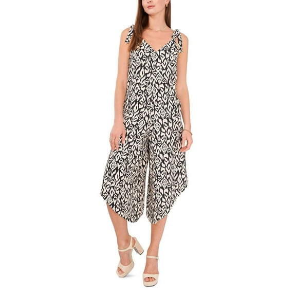 Vince Camuto Women's Black White Printed Tie Sleeveless Jumpsuit
