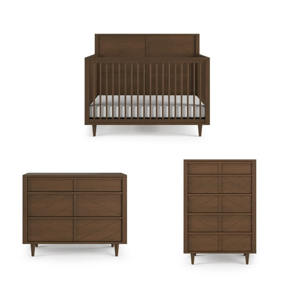 Child Craft Surrey Hill Crib, Dresser & Chest Nursery Set, 4-in-1 Convertible Crib, Toasted Chestnut, 3-Piece