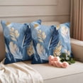thumbnail image 2 of Blue Gold Feather Outdoor Waterproof Pillow Covers, Modern Oil Painting Gradient White Decorative Square Throw Pillowcase Sofa Cushion Sham for Patio/Couch/Chair, 24"x24" 2 Pack, 2 of 8