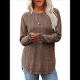 thumbnail image 1 of Camisas de Larga para Mujer, Blusas Tipo Túnica para Mujer, Suéteres Básicos Holgados y Elegantes con Cuello Redondo para Mujer. Caqui M, 1 of 7