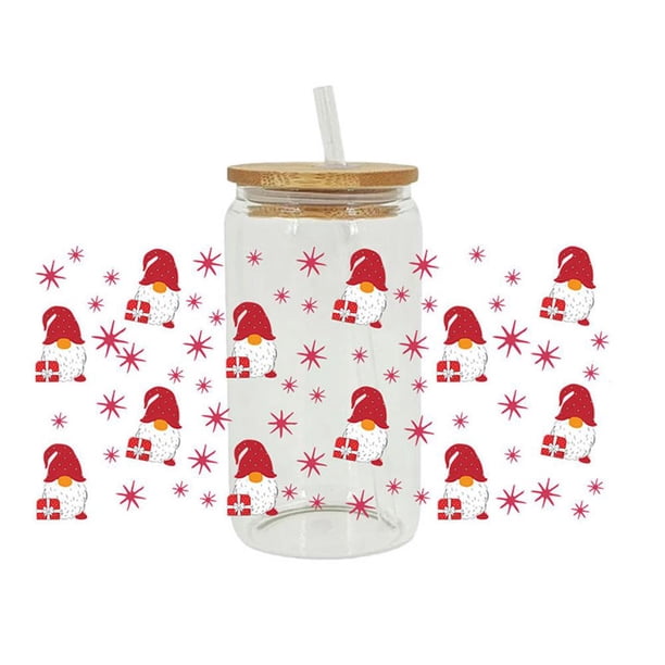 WAXCMXYH 7 hojas de calcomanías de transferencia de Navidad UV DTF para vasos de vidrio de 16 oz, calcomanías de transferencia de muñeco de nieve, reno, bastón para manualidades, calcomanías de t